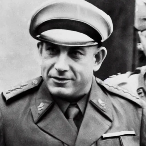 Image similar to benjamin netanyahu in a nazi uniform, epic image, red armband