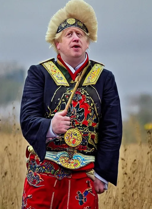 Prompt: boris johnson, ukrainian cossack, in traditional clothes, ukraine