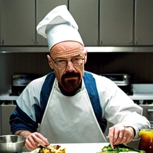 Prompt: Walter White cooking a meal