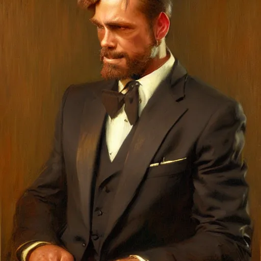 Image similar to a portrait of an animal wearing a suit. highly detailed painting by gaston bussiere, craig mullins, j. c. leyendecker, furry