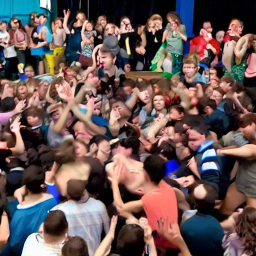 Prompt: a huge mosh - pit breaks out on the muppit show