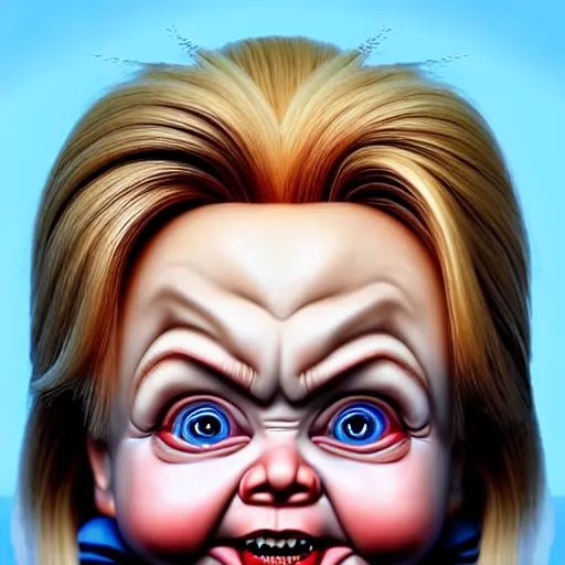 Image similar to a detailed portrait of hillary clinton fused with chucky from childsplay, by artgerm, high details