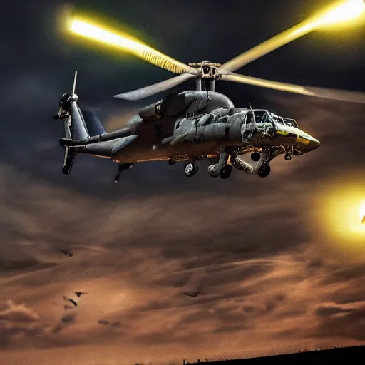 Image similar to Action Horror Cinematic Scene Military Helicopters shooting at Giant Monster in the city