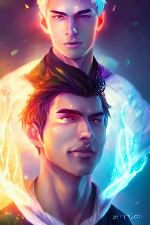 Image similar to a human elemental sorcerer, blurred environment background, colorful magic effects, white skin, portrait, male, sharp focus, digital art, concept art, dynamic lighting, by emylie boivin and rossdraws