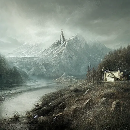 Image similar to michal karcz grunge painting of a beautiful landscape. , detailed, elegant, intricate, 4k,