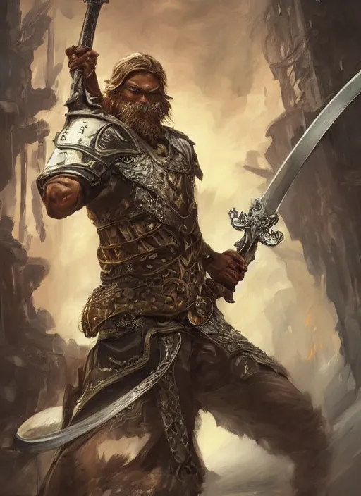 Image similar to PewDiePie as a mean looking hero holding an enormous large dual wielding sword, intricate, elegant, highly detailed, centered, digital painting, artstation, concept art, smooth, sharp focus, illustration, artgerm, donato giancola, Joseph Christian Leyendecker, WLOP, Boris Vallejo, Artgerm