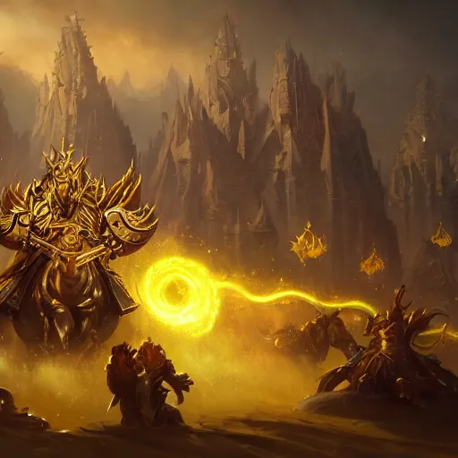 Prompt: a golden majestic chariots, yellow magic theme, bright art masterpiece artstation. 8 k, sharp high quality artwork in style of jose daniel cabrera pena and greg rutkowski, concept art by tooth wu, blizzard warcraft artwork, hearthstone card game artwork, the chariots