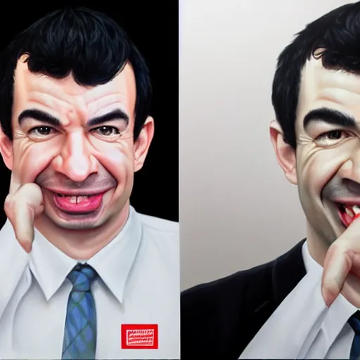 Prompt: hyper realistic portrait of a 3 d caricature of nathan fielder making absurd faces, painted by greg rutokowski, artgerm