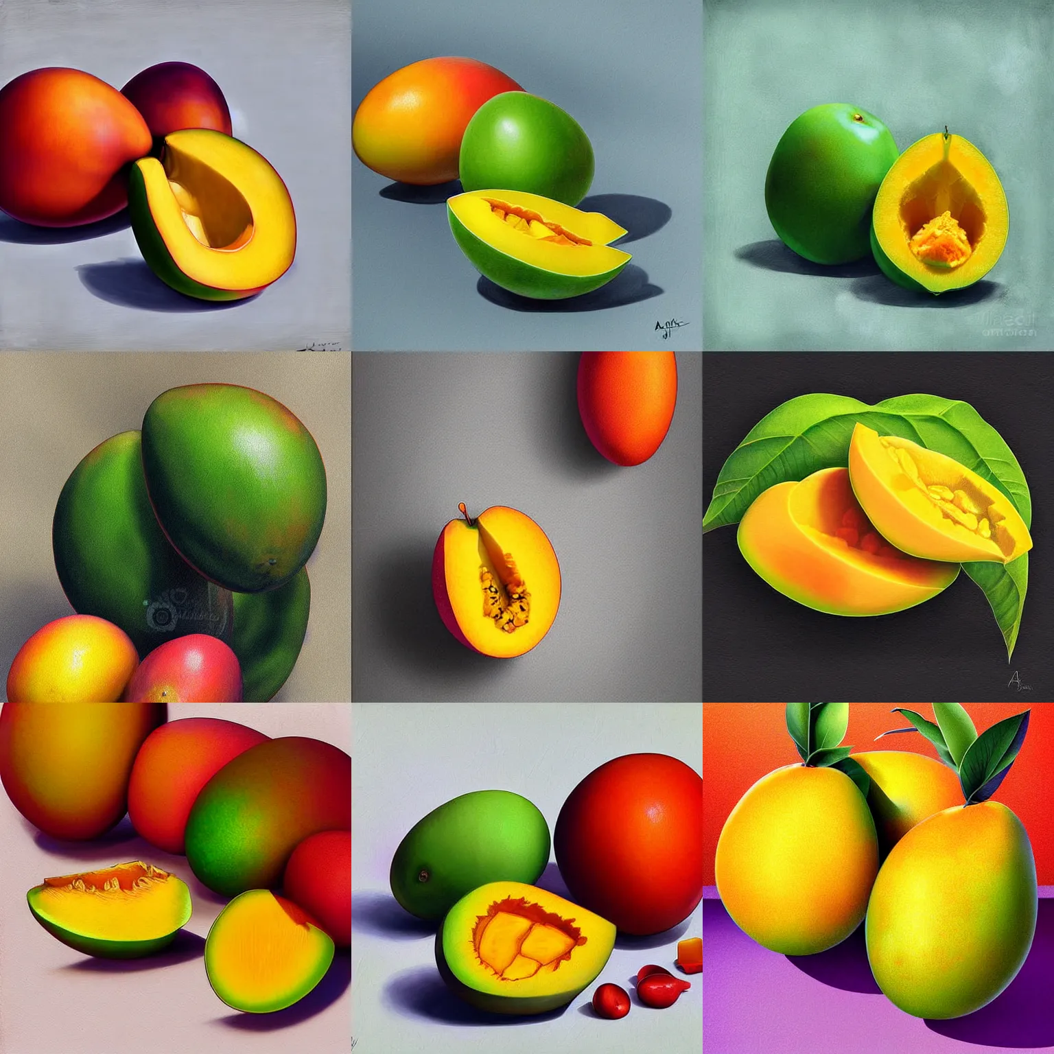 Prompt: digital art of a mango, still life, mango fruit, by artgerm