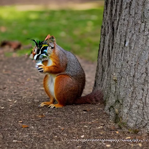 Prompt: professional photography of an squirrel smoking a cigarette