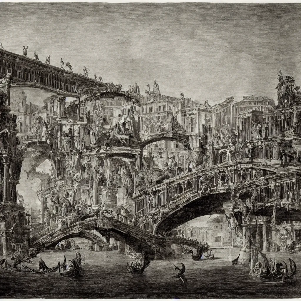 Prompt: the bridges of venice by piranesi