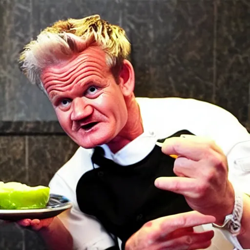 Image similar to < photo hd trending funny > gordon ramsey foams at the mouth with hunger after seeing a gigantic boiled egg < / photo >