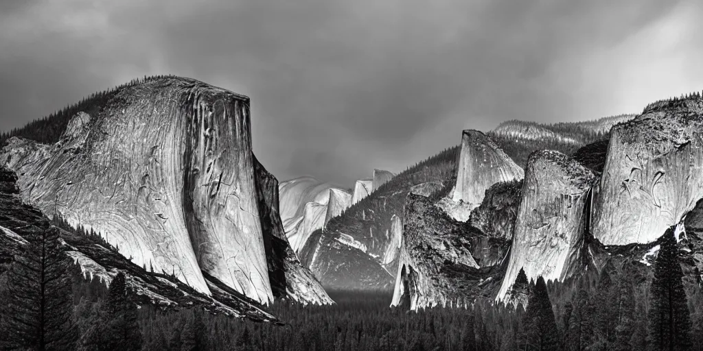 Image similar to yosemite national park during a thunder storm award winning photography by ansel adams