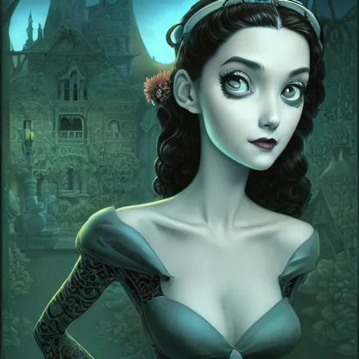 Image similar to Lofi portrait at night Pixar style by Joe Fenton and Stanley Artgerm and Tom Bagshaw and Tim Burton