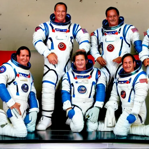 Prompt: 5 space astronauts in spacesuits of different colors, running in a relay race in a stadium, olympic games