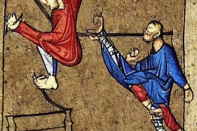 Image similar to tony hawk doing a kickflip, medieval art