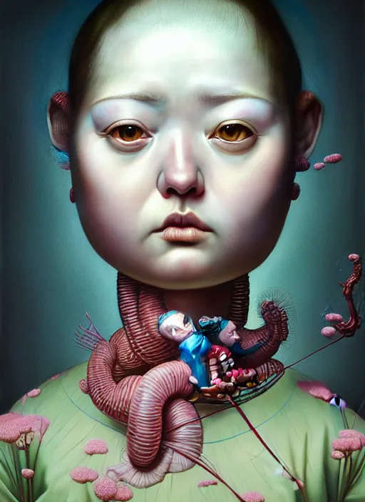 Prompt: hyper detailed 3d render like a Oil painting female kawaii portrait by Jacek Yerka, Ray Caesar, Benjamin Lacombe,Mariusz Lewandowski, Houdini algorithmic generative render, Abstract brush strokes, Masterpiece, Edward Hopper and James Gilleard, Zdzislaw Beksinski, Mark Ryden, Wolfgang Lettl, hints of Yayoi Kasuma, octane render, 8k