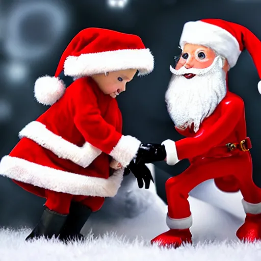 Image similar to santa chatting to jackskelington