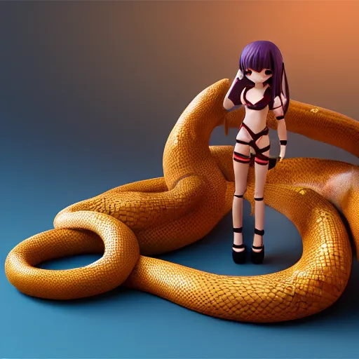 Prompt: cute fumo plush of a snake girl, scaled lizard girl, pvc figure, vray render