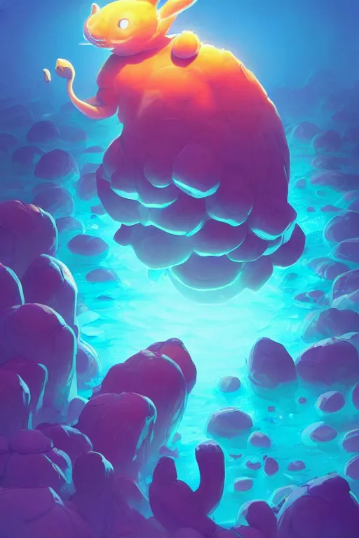 Image similar to smurf ghost creature animal sushi cristal very big eye roots cactus elemental flush of force nature micro world fluo fishscale, behance hd by jesper ejsing, by rhads, makoto shinkai and lois van baarle, ilya kuvshinov, rossdraws radiating a glowing aura global illumination ray tracing hdr