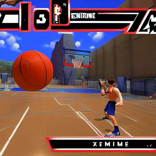 Image similar to 3 d atmospheric ps 5 video game screenshot of caveman extreme basketball