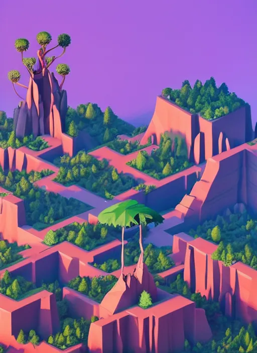 Prompt: a low poly isometric render of madagascar with baobab trees in the style of monument valley, intricate, elegant, smooth shading, soft lighting, illustration, simple, solid shapes, by magali villeneuve, jeremy lipkin and michael garmash, rob rey and kentaro miura style, octane render, midsommar