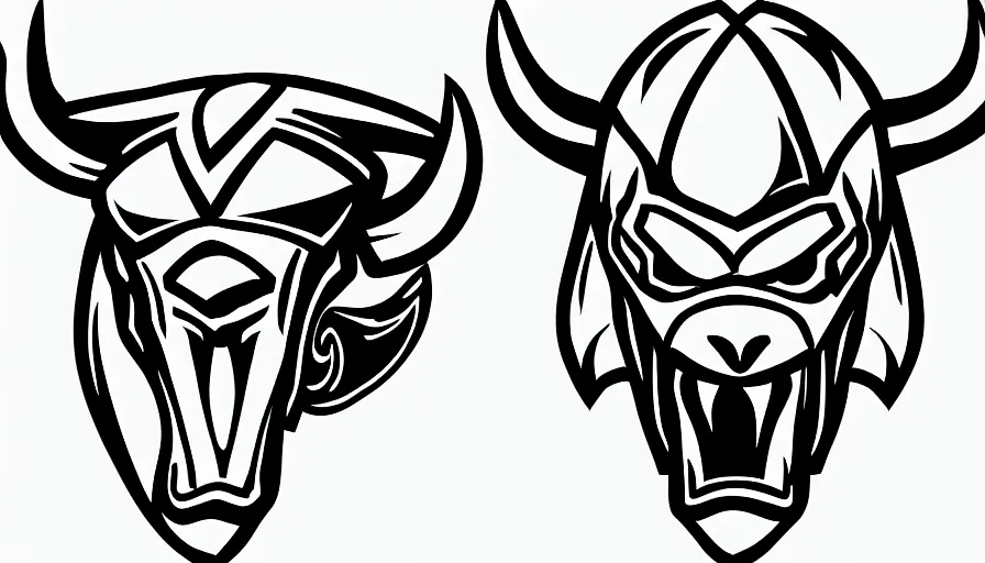 Image similar to sketch!!! of a stylized angry bull head, symbol, sports logo!!!, black and white