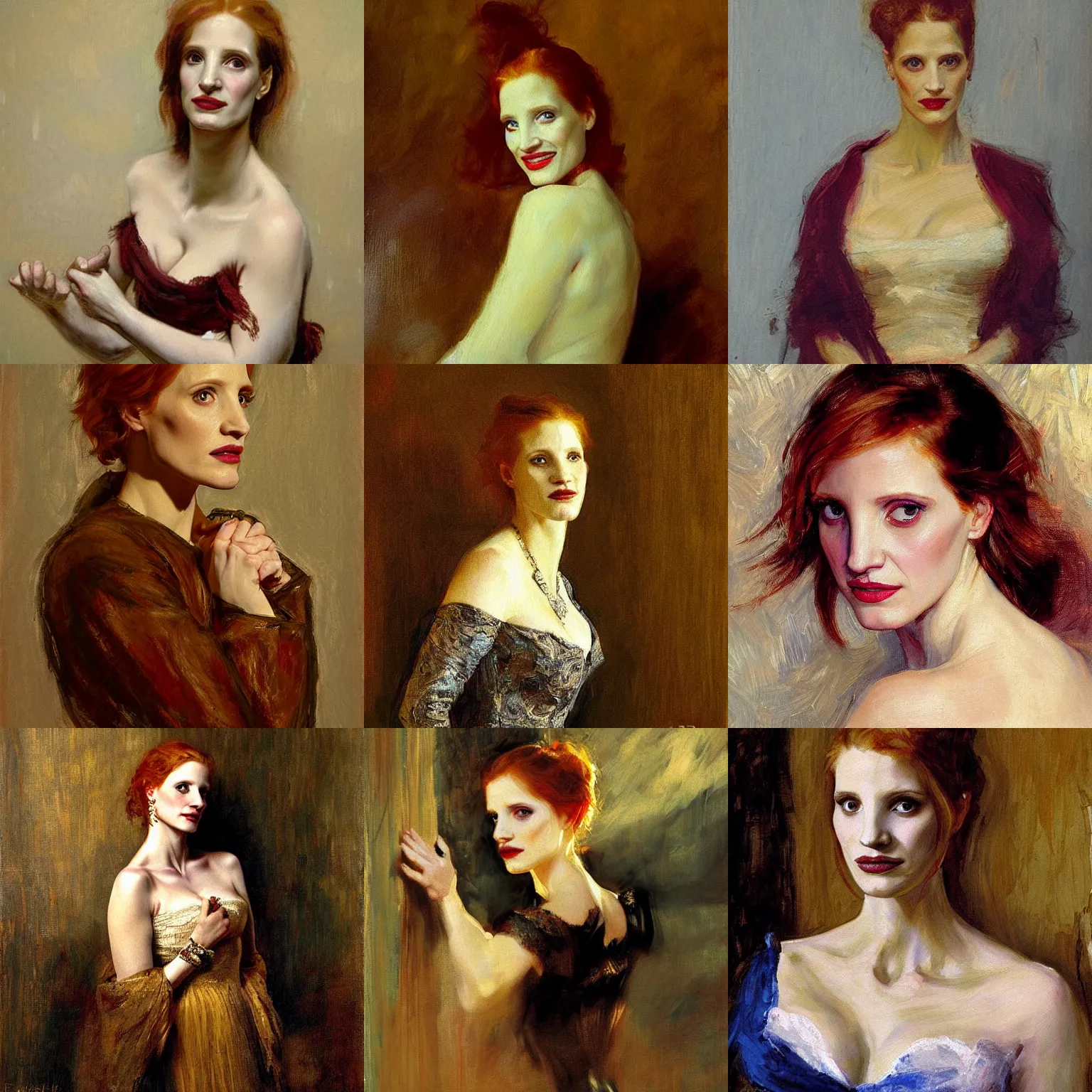 Prompt: painting of jessica chastain by llya repin