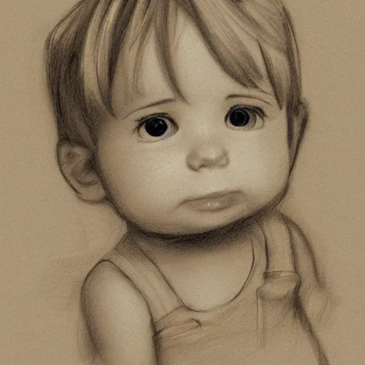 Image similar to a cute toddler, by jim kin, trending on artstation, pencil sketch