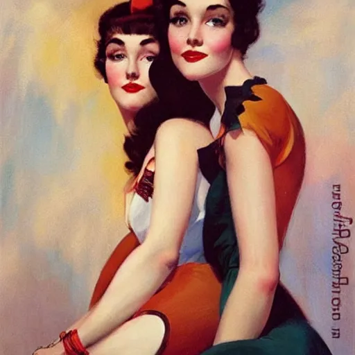 Prompt: best friends, painting by olivia, coby whitmore, vargas, rolf armstrong
