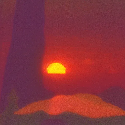 Prompt: photo of a real sunset inside the first level of donkey kong country ( 1 9 9 4 ), real life, photorealistic, soft focus, long exposure