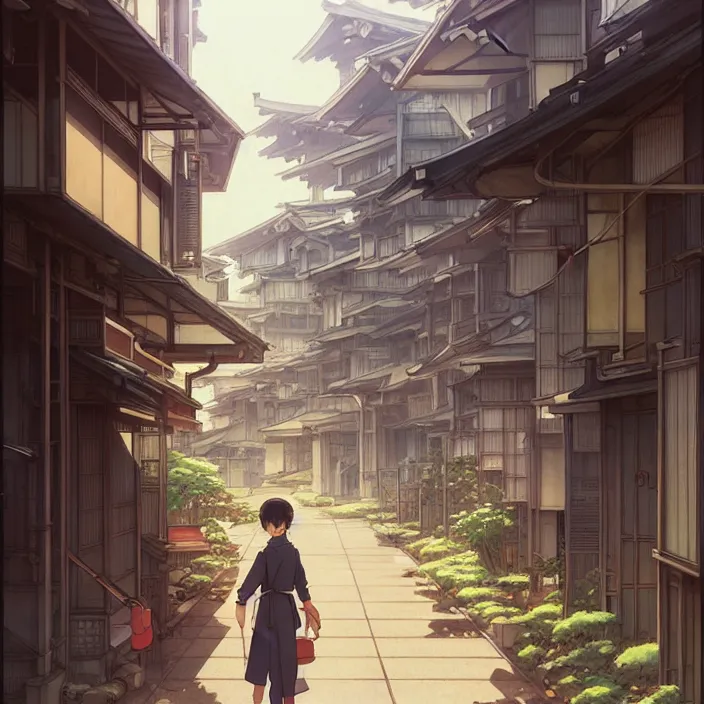 Image similar to empty tokyo neighborhood, spring, in the style of studio ghibli, j. c. leyendecker, greg rutkowski, artem