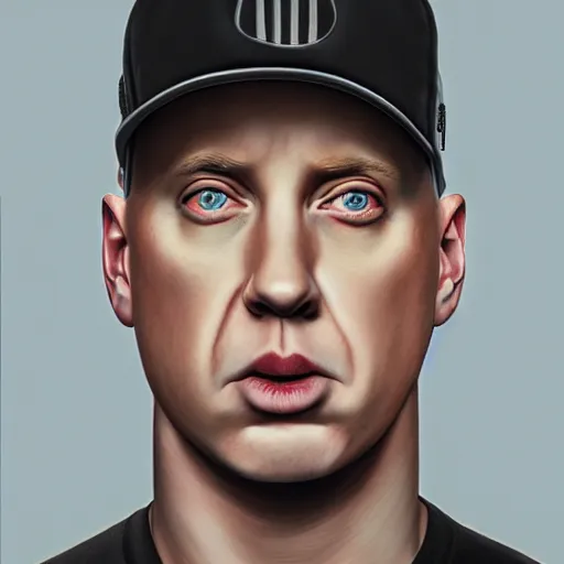 Prompt: a selfie of eminem by jason de graaf, pedro campos and denis peterson. intricate, detailed, complex, fractal, hd, 4 k, realism, hyperrealistic painting, appgamekit, art of illusion, artrift, cryengine, finalrender, rendered in blender, shadow depth, sketchfab, sketchlab, substance designer, vray, unreal engine