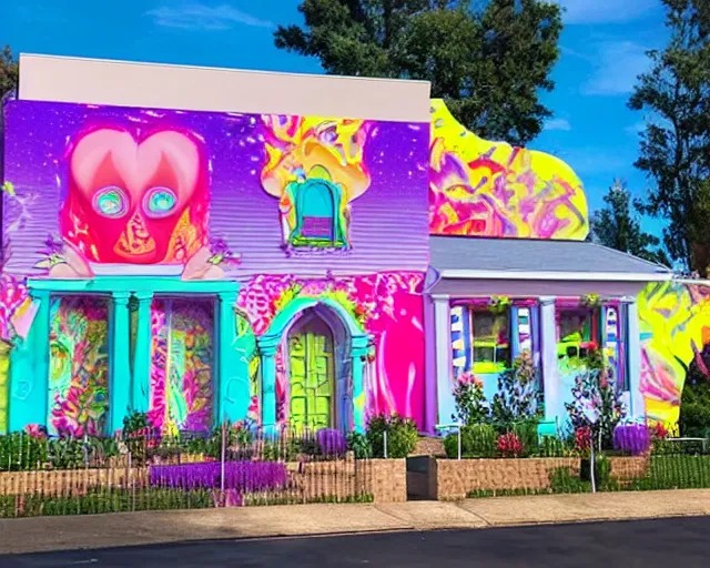 Prompt: the exterior of a house designed by lisa frank