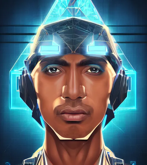 Image similar to symmetry!! egyptian prince of technology, solid cube of light, hard edges, product render retro - futuristic poster scifi, lasers and neon circuits, brown skin man egyptian prince, intricate, elegant, highly detailed, digital painting, artstation, concept art, smooth, sharp focus, illustration, dreamlike, art by artgerm