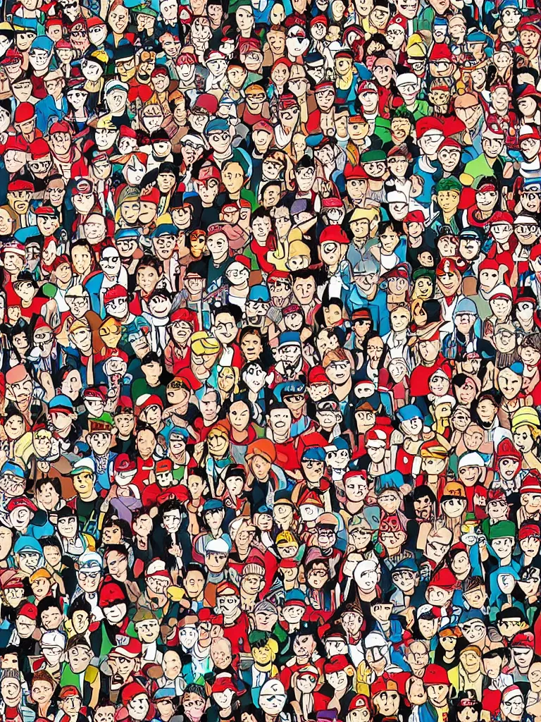 Image similar to a where's wally book illustration based in a rock festival