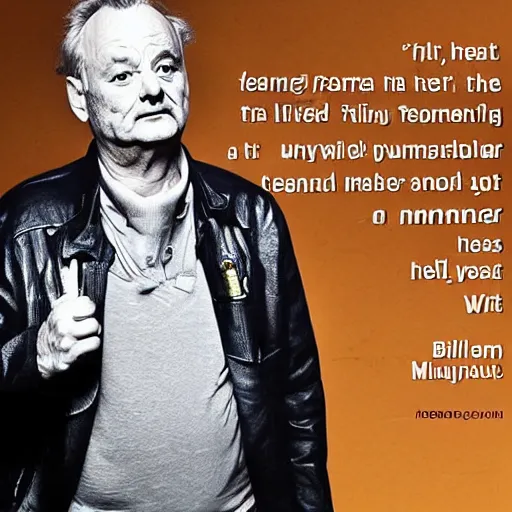 Image similar to bill murray, role model, inspiring, funniest comedian ever, great roles, living legend, humble, friend of the people, he helps the people, cleans up mess, playful prank where does something unlikely but memorable, we all meed a friend like bill murray, protect him at all costs!