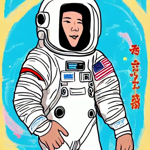 Image similar to astronaut, in Hiroaki Tsutsumi style