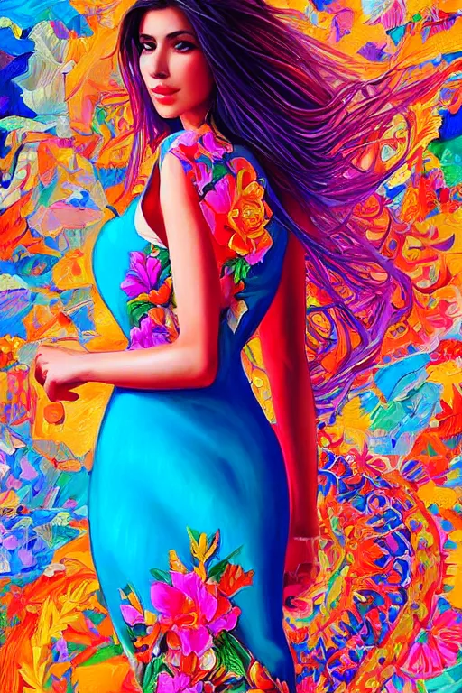 Prompt: full body photo of a gorgeous young spanish woman wearing a vibrant summer dress in the style of stefan kostic, realistic, sharp focus, 8k high definition, insanely detailed, intricate, elegant, art by stanley lau and artgerm