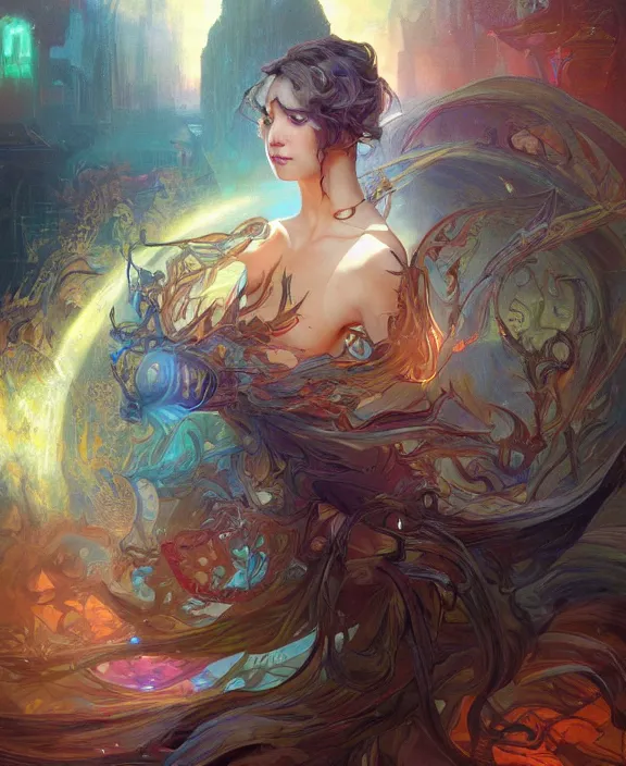 Prompt: a whirlwind of souls rushing inside the metaverse, half body, glowin eyes, insect, lizard, d & d, fantasy, intricate, elegant, highly detailed, colorful, vivid color, digital painting, artstation, concept art, art by artgerm and greg rutkowski and alphonse mucha and ruan jia