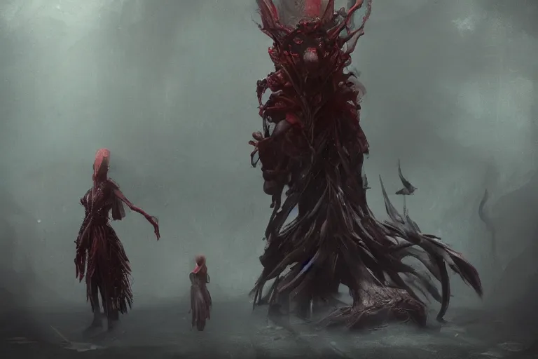 Image similar to Strange and mystical creatures scary and dangerous, concept art, inspired by Reylia Slaby, Guillermo del Toro, trending on artstation, volumetric lighting, intricate, ornate, CGsociety