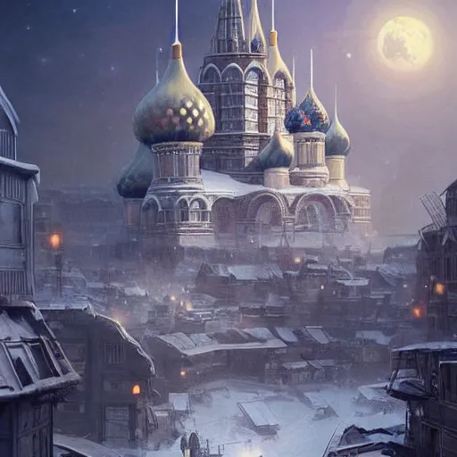 Image similar to It’s crowded streets of Russian panel houses quarters on the Moon city, Norilsk, sci-fi, fantasy, intricate, very very beautiful, elegant, highly detailed composition, digital painting, artstation, concept art, smooth, sharp focus, illustration, art by artgerm and greg rutkowski and alphonse mucha