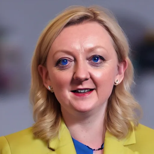 Prompt: A photo of Liz Truss as a reptilian, snake eyes, slit pupils, metallic scales