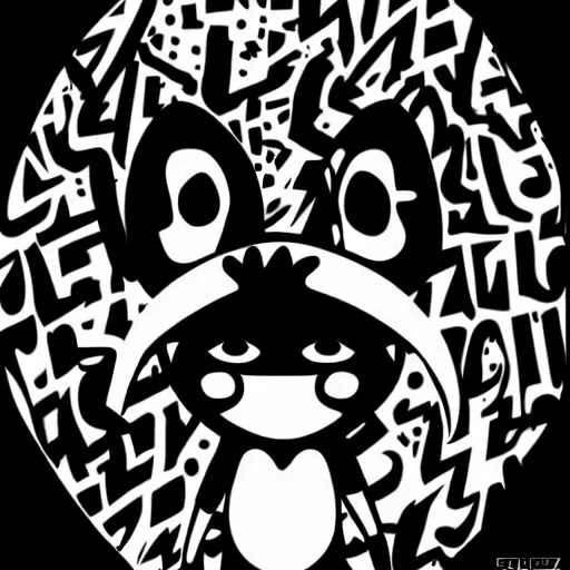 Image similar to zef design black and white color scheme, graffiti, cute characters