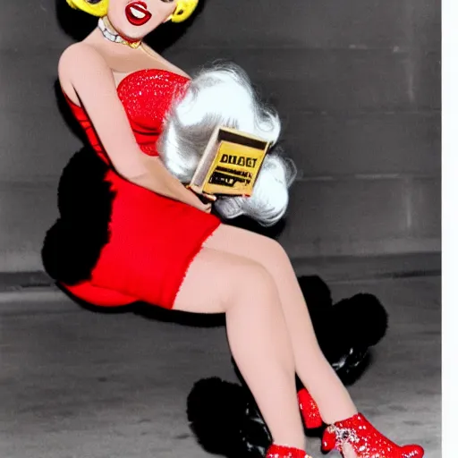 Image similar to Anna Nicole Smith as Betty Boop, she is dancing, she is wearing a black dress