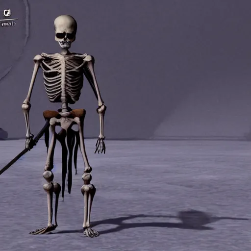 Image similar to A skeleton from the game Kenshi