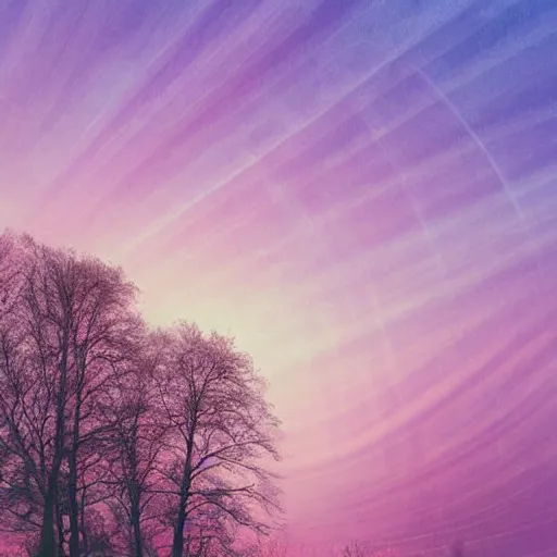 Image similar to peaceful landscape far away trees forest river birds, nature, beautiful, digital art, 4 k, beam of light, pattern color, pastel, blue sky, pink sunset, white horizons, pink ground, blue earth