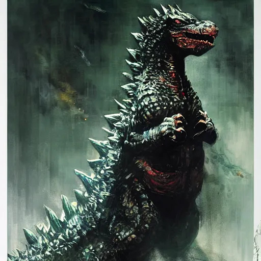 Image similar to heisei era godzilla painted by jeremy mann