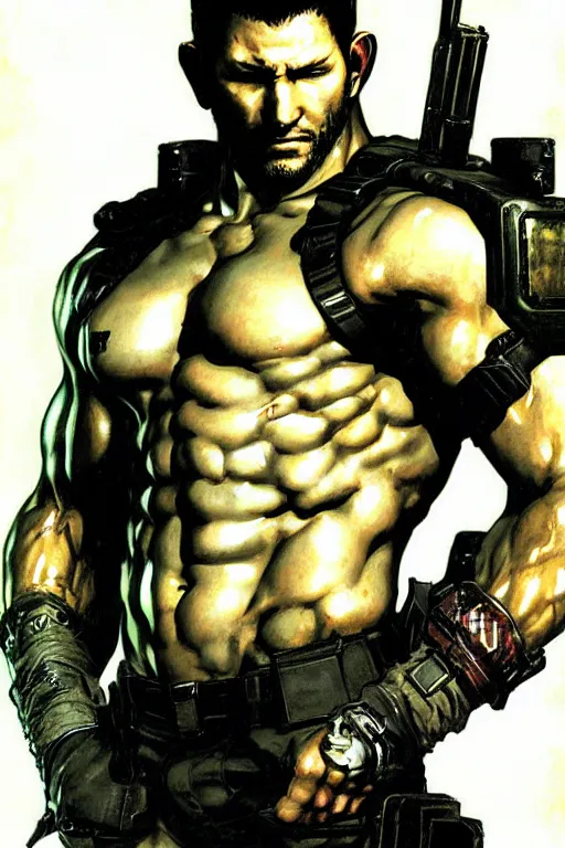 Prompt: chris redfield, painting by j. c. leyendecker, yoji shinkawa, katayama bokuyo