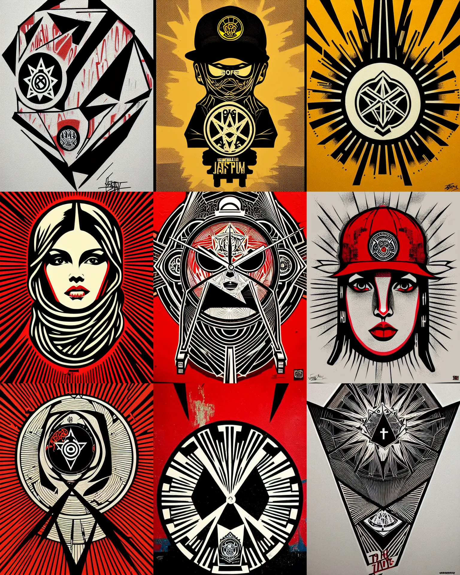 Prompt: graffiti, shards of time, illustration, highly detailed, simple, no jagged lines, smooth, artstation, centered artwork by shepard fairey, artwork by obey